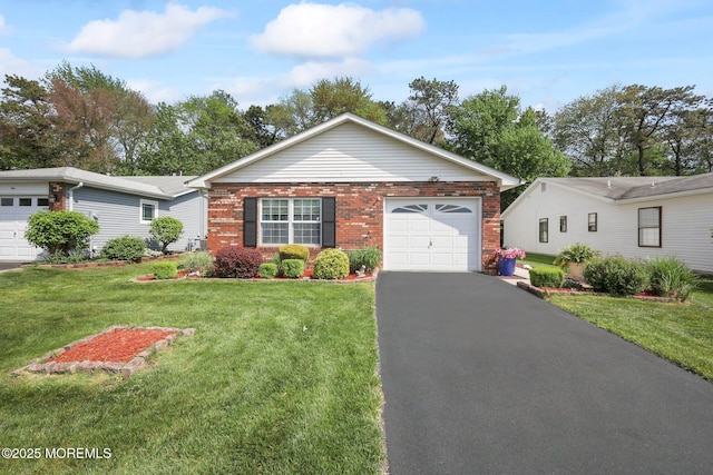 8 Rushmore Dr, Brick, NJ 08724 - single story home featuring brick siding, a garage, asphalt driveway, and a front lawn
