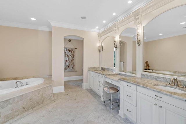 1015 Forrest Rd, Brielle, NJ 08730 - full bath with crown molding, a garden tub, vanity, and recessed lighting