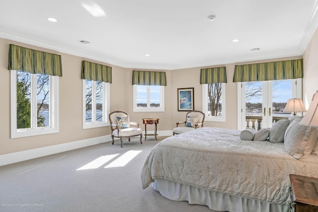 1015 Forrest Rd, Brielle, NJ 08730 - bedroom with baseboards, multiple windows, ornamental molding, recessed lighting, and carpet flooring