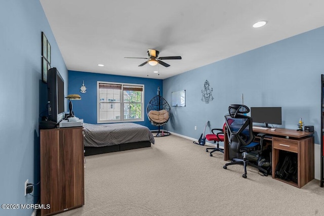 59 Inwood Dr, Manalapan, NJ 07726 - carpeted bedroom featuring a desk, baseboards, ceiling fan, and recessed lighting