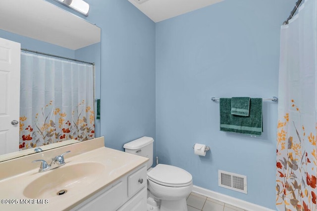 59 Inwood Dr, Manalapan, NJ 07726 - bathroom with vanity, tile patterned flooring, toilet, baseboards, and a shower with shower curtain