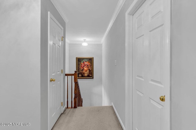 59 Inwood Dr, Manalapan, NJ 07726 - hallway with an upstairs landing, ornamental molding, and baseboards