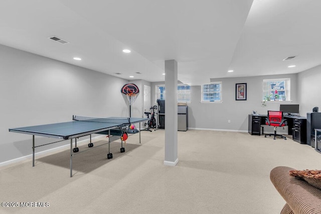 59 Inwood Dr, Manalapan, NJ 07726 - rec room featuring carpet, recessed lighting, baseboards, and a desk
