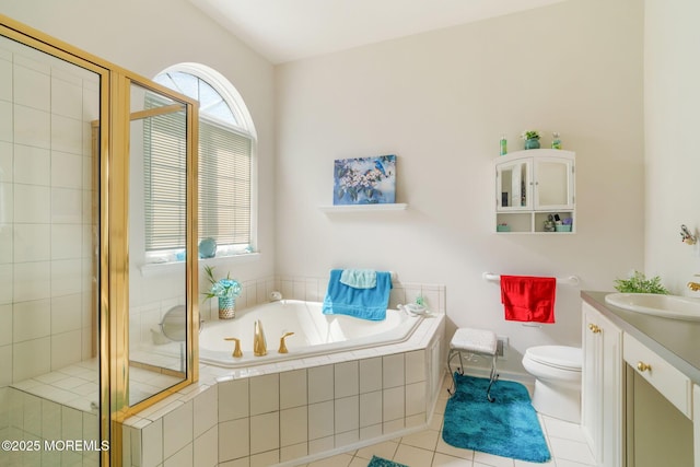 7 Salem Ct, Barnegat, NJ 08005 - bathroom featuring a bath, a shower stall, tile patterned flooring, and vanity