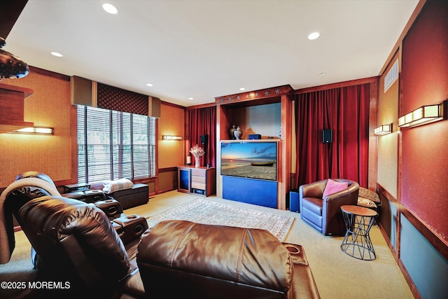 cinema room with carpet and recessed lighting