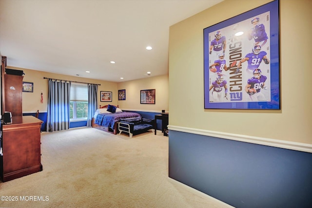 bedroom with carpet and recessed lighting