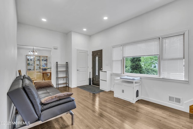441 E Bird Village Rd, Jackson, NJ 08527 - living area featuring a chandelier, wood finished floors, baseboards, and recessed lighting