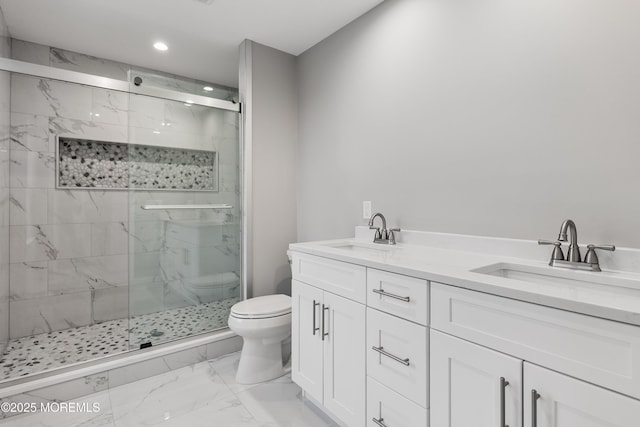 42 W Mohawk Dr, Little Egg Harbor, NJ 08087 - full bath with toilet, marble finish floors, a marble finish shower, recessed lighting, and double vanity