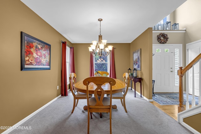 13 Dori Ln, Barnegat, NJ 08005 - dining room with a chandelier, baseboards, and light colored carpet