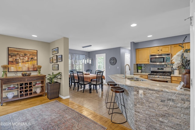 13 Dori Ln, Barnegat, NJ 08005 - kitchen with appliances with stainless steel finishes, a sink, backsplash, recessed lighting, and light brown cabinetry