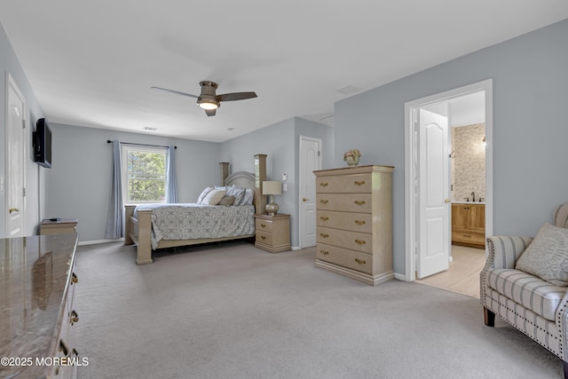 13 Dori Ln, Barnegat, NJ 08005 - bedroom featuring carpet floors, baseboards, ceiling fan, and connected bathroom