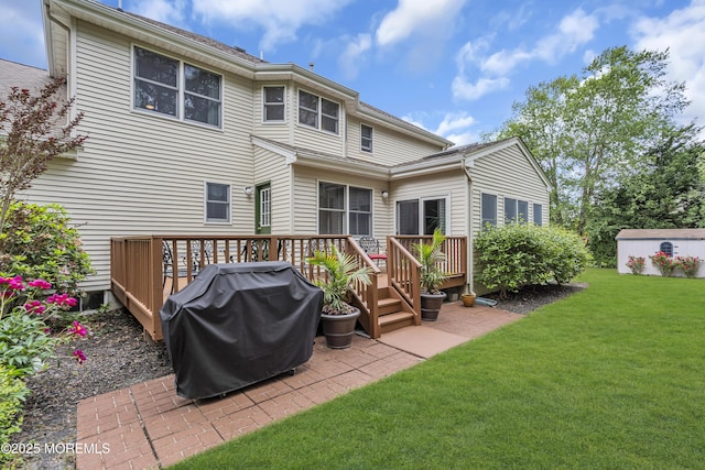 13 Dori Ln, Barnegat, NJ 08005 - rear view of property featuring a lawn, a wooden deck, and a patio area