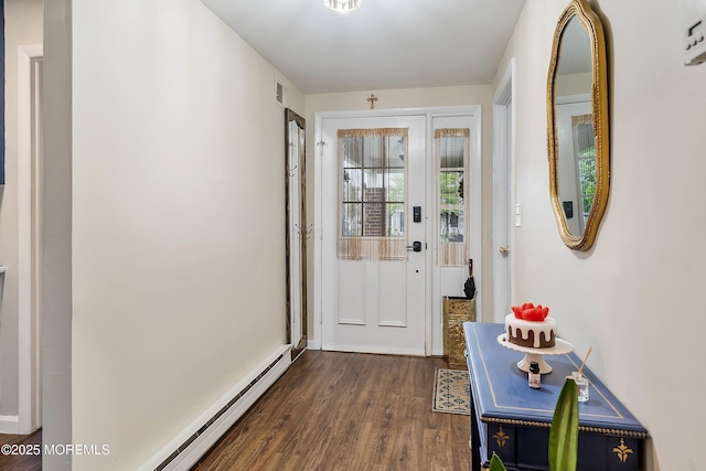 23 Lambeth Ln, Manchester, NJ 08759 - doorway with a baseboard radiator and dark wood-style flooring