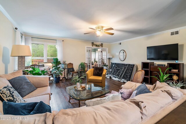 23 Lambeth Ln, Manchester, NJ 08759 - living area with a ceiling fan, crown molding, and wood finished floors