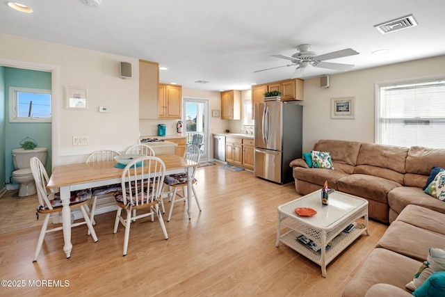 1255 W Mallard Dr, Stafford, NJ 08050 - living area featuring a ceiling fan, light wood-style floors, and recessed lighting