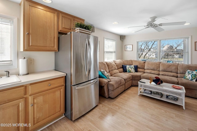 1255 W Mallard Dr, Stafford, NJ 08050 - living room with ceiling fan, light wood finished floors, and recessed lighting