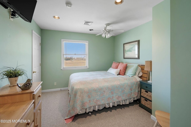 1255 W Mallard Dr, Stafford, NJ 08050 - bedroom with light colored carpet, recessed lighting, baseboards, and ceiling fan