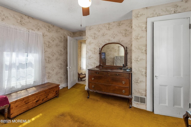38 Bowne Ave, Freehold, NJ 07728 - carpeted bedroom featuring wallpapered walls and a ceiling fan