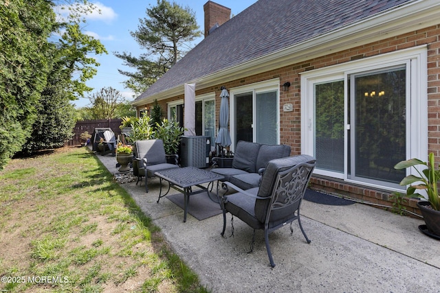view of patio featuring an outdoor hangout area and central AC unit