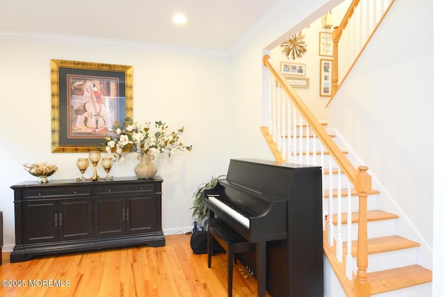 630 Springfield Ave, Pine Beach, NJ 08741 - living area with stairs, light wood finished floors, ornamental molding, recessed lighting, and baseboards