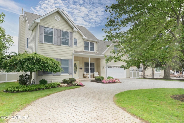 630 Springfield Ave, Pine Beach, NJ 08741 - view of front of property featuring curved driveway, an attached garage, a chimney, and roof with shingles