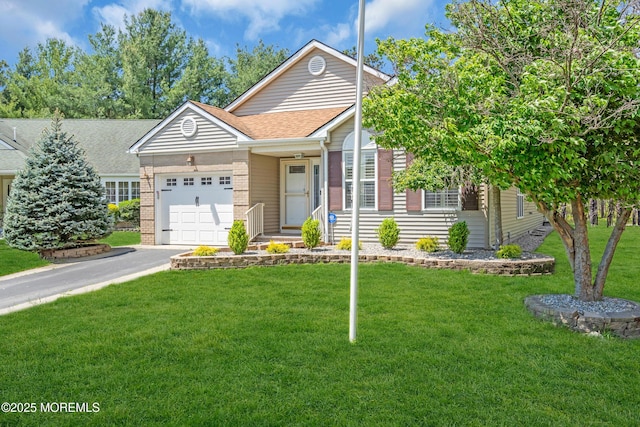 235 Prince Charles Ct, Toms River, NJ 08757 - view of front of house featuring a garage, brick siding, a shingled roof, a front lawn, and asphalt driveway