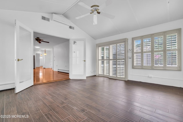 235 Prince Charles Ct, Toms River, NJ 08757 - empty room with a ceiling fan, lofted ceiling, a baseboard radiator, wood finished floors, and baseboards