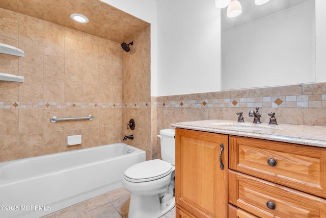 235 Prince Charles Ct, Toms River, NJ 08757 - full bath featuring toilet, tile walls, shower / washtub combination, tile patterned floors, and vanity
