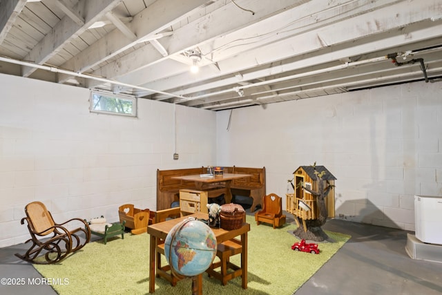 basement with concrete block wall