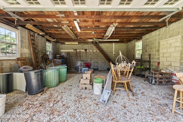 miscellaneous room featuring plenty of natural light and concrete block wall