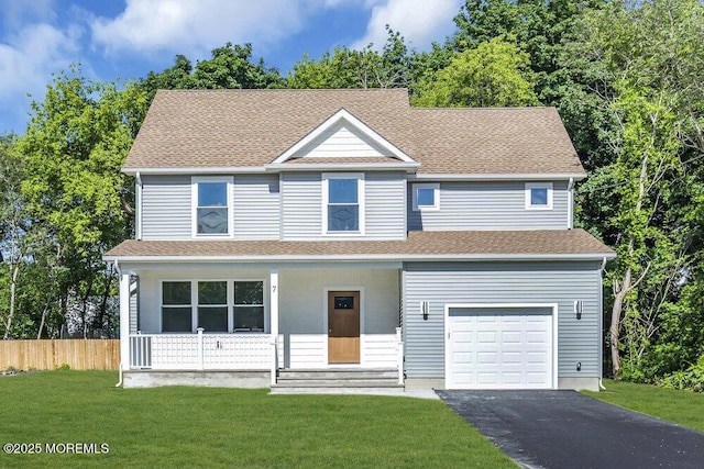 7 Leifried Ln, Tuckerton, NJ 08087 - view of front of property featuring a garage, a porch, asphalt driveway, and roof with shingles