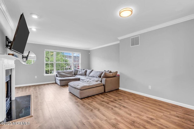 3 Kuczynski Dr Unit 944, Parlin, NJ 08859 - living room with ornamental molding, baseboards, light wood finished floors, and a fireplace with flush hearth