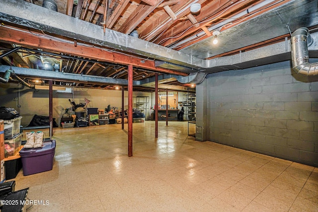 unfinished basement with tile patterned floors
