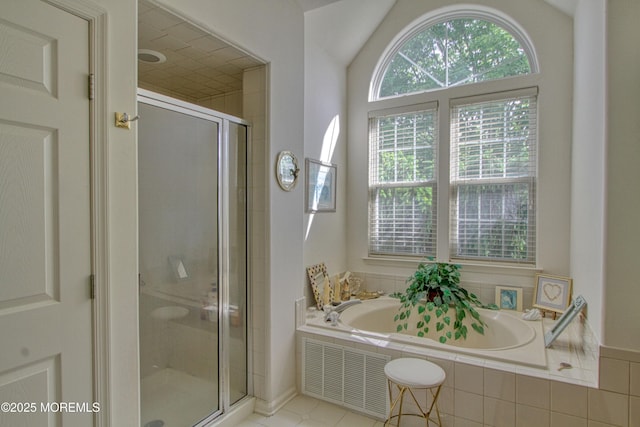 10 Lakeland Dr, Barnegat, NJ 08005 - bathroom with a bath, a shower stall, and tile patterned floors
