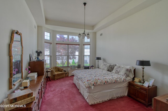 10 Lakeland Dr, Barnegat, NJ 08005 - bedroom featuring dark carpet, a chandelier, and a tray ceiling