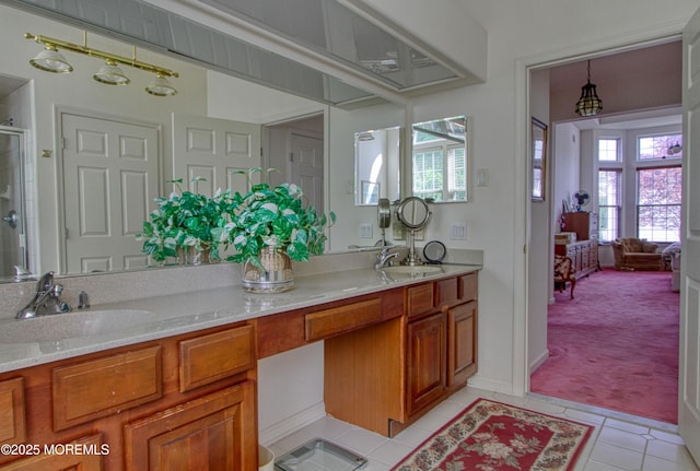 10 Lakeland Dr, Barnegat, NJ 08005 - bathroom with tile patterned flooring, a shower with shower door, and double vanity