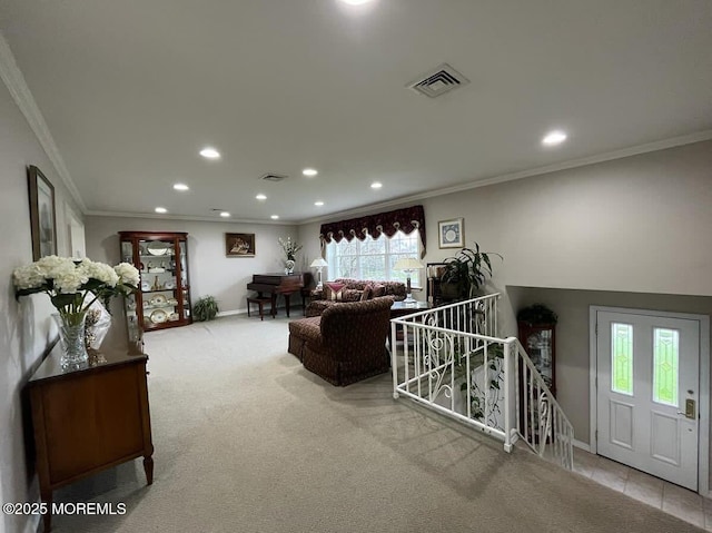 9 Darien Dr, West Long Branch, NJ 07764 - living area featuring recessed lighting, crown molding, baseboards, and carpet floors