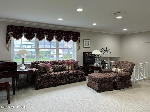 9 Darien Dr, West Long Branch, NJ 07764 - carpeted living area featuring crown molding and recessed lighting
