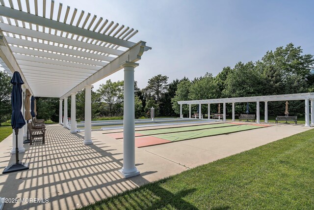 4 Augusta Dr, Little Egg Harbor, NJ 08087 - surrounding community featuring a pergola, shuffleboard, view of scattered trees, and a yard