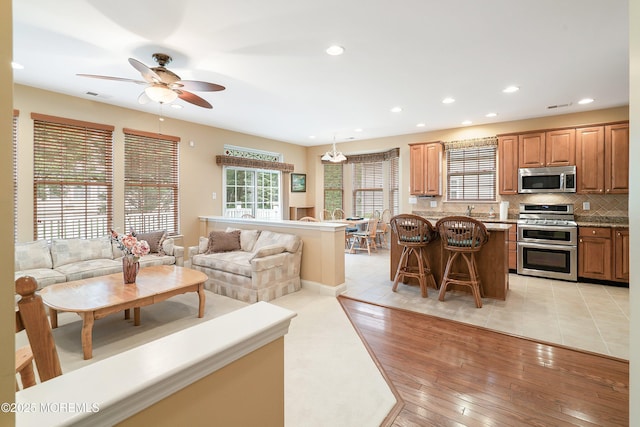 4 Augusta Dr, Little Egg Harbor, NJ 08087 - living area featuring a ceiling fan, recessed lighting, and light wood-style floors