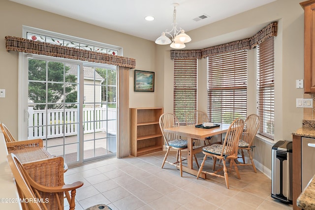 4 Augusta Dr, Little Egg Harbor, NJ 08087 - dining room with light tile patterned flooring, baseboards, a chandelier, and recessed lighting