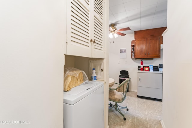 41D Cambridge Ct, Lakewood, NJ 08701 - laundry room featuring cabinet space, a ceiling fan, light tile patterned floors, and baseboards