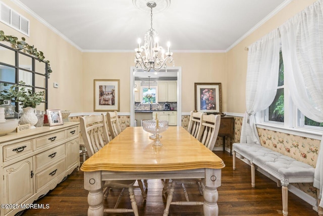725 Province Line Rd, Allentown, NJ 08501 - dining area with a chandelier, dark wood finished floors, and ornamental molding