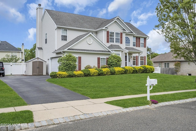 22 Ernest Dr, Lanoka Harbor, NJ 08734 - traditional-style home with a chimney, a shingled roof, asphalt driveway, and an attached garage
