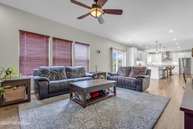 22 Ernest Dr, Lanoka Harbor, NJ 08734 - living room featuring a ceiling fan, wood finished floors, and recessed lighting