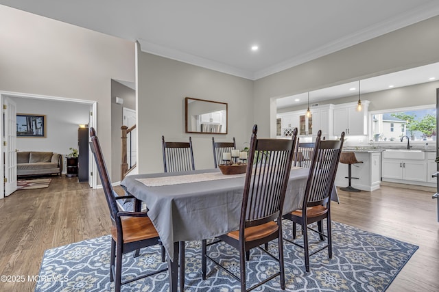 22 Ernest Dr, Lanoka Harbor, NJ 08734 - dining space featuring ornamental molding, light wood-style floors, and recessed lighting