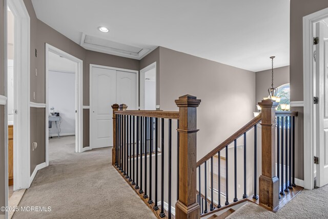 22 Ernest Dr, Lanoka Harbor, NJ 08734 - hall featuring an upstairs landing, light colored carpet, baseboards, and attic access