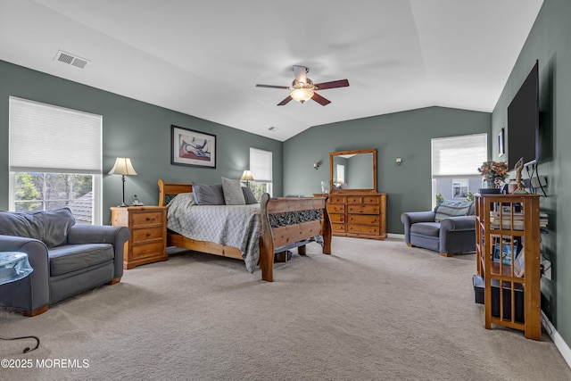 22 Ernest Dr, Lanoka Harbor, NJ 08734 - bedroom with multiple windows, lofted ceiling, carpet flooring, ceiling fan, and baseboards