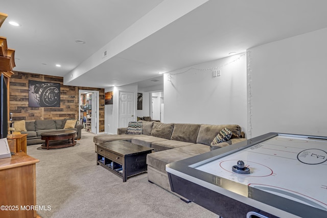 22 Ernest Dr, Lanoka Harbor, NJ 08734 - living area featuring wooden walls, carpet floors, and recessed lighting