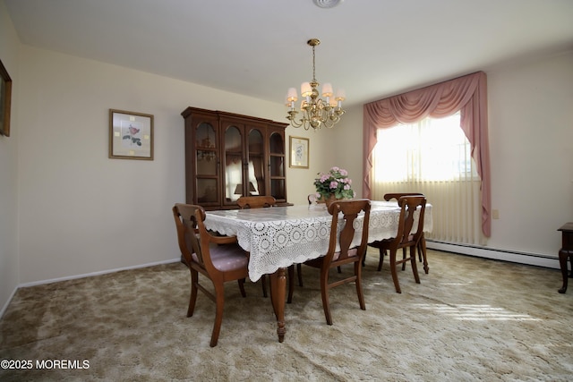8 Newcastle Ct, Toms River, NJ 08757 - dining space featuring a chandelier, a baseboard radiator, carpet flooring, and baseboards